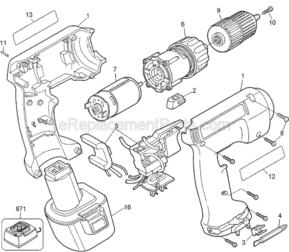 Page A Diagram and Parts List for PS350 Type 1 Black and Decker Cordless Drill